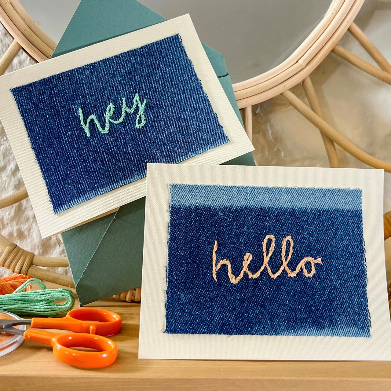 Hand Sewn Denim Greeting Cards with @TheCraftyLumberjacks