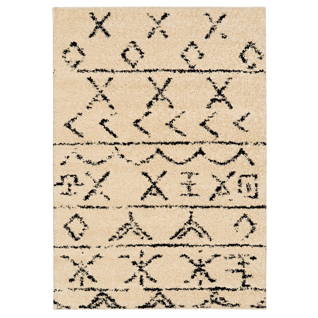Moroccan Atlas Ivory Rug 3X5 Shag Distressed Geometric Modern Floor Covering
