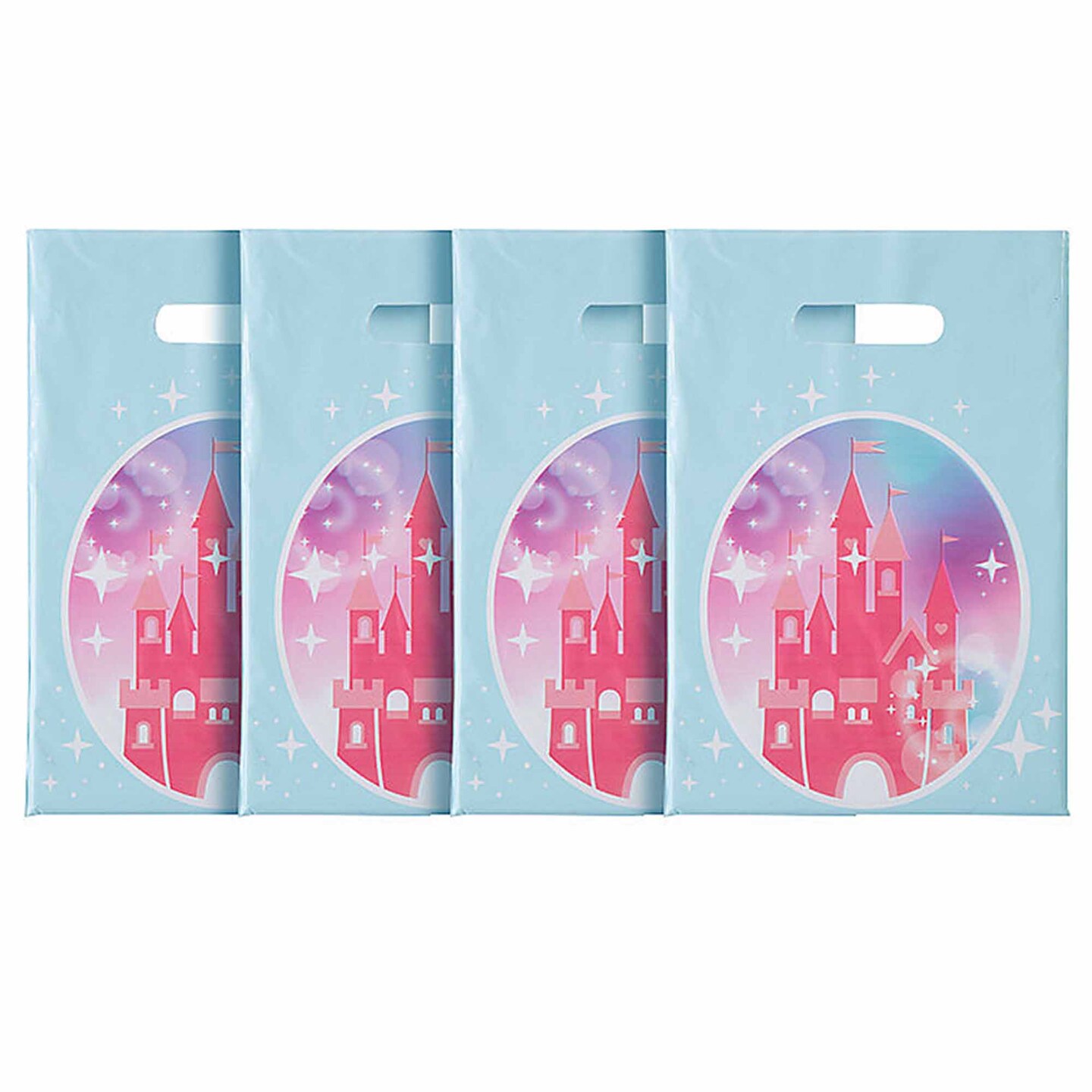 Pink Princess Party Castle Plastic Treat Bags 8 1/2" x 12" - 12 Pc