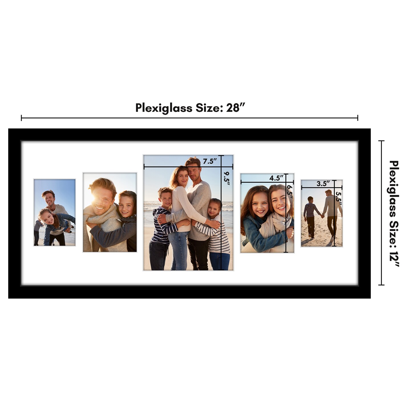 Americanflat 12x28 Collage Picture Frame - Fits One 8x10 Photo, Two 4x6 Photos, and Two 5x7 Photos or One 12x28 Photo