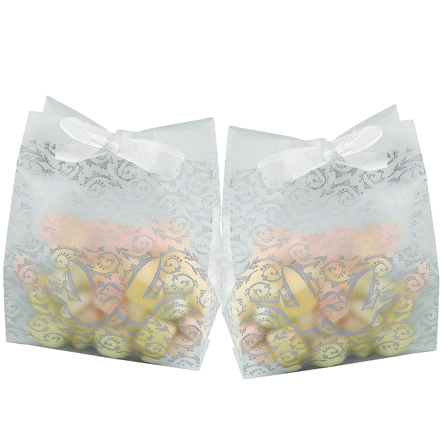 Frosted Silver Wedding Treat Bags Bulk 48 Pc