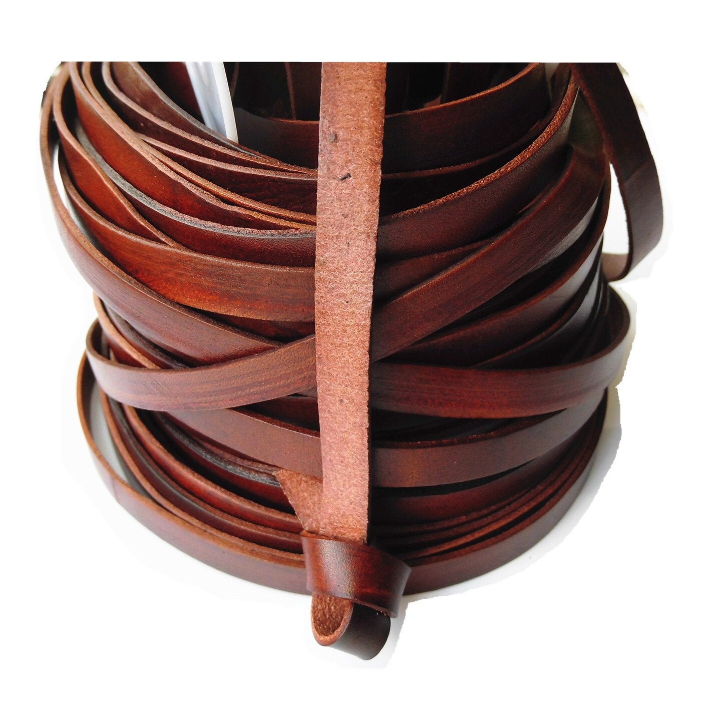 5 Yards 10mmx2mm Genuine Cow Hide Flat Leather Srip, 10mm Wide Real Leather Craft for Jewelry Making LeatherRush (Brown)