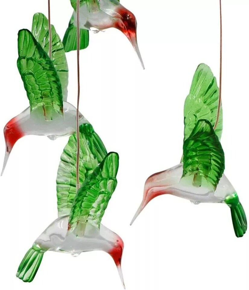 Solar Color Changing LED Hummingbird Wind Chimes Home Garden Decor Light Lamp