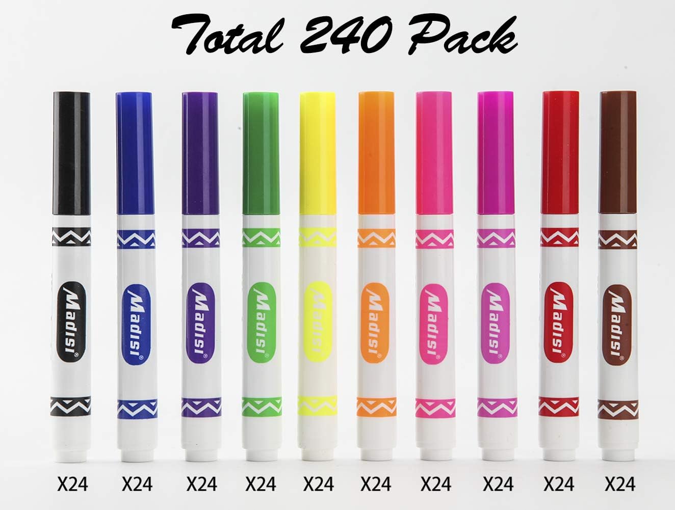 Washable Broad Line Markers, Assorted Colors, Classroom Bulk Pack, 240 Count