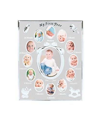 tiny ideas Baby&#x27;s First Year Picture Frame, 0-12 Month Baby Pictures, Newborn Baby Registry, Classic Gender Neutral Nursery Decor, Silver