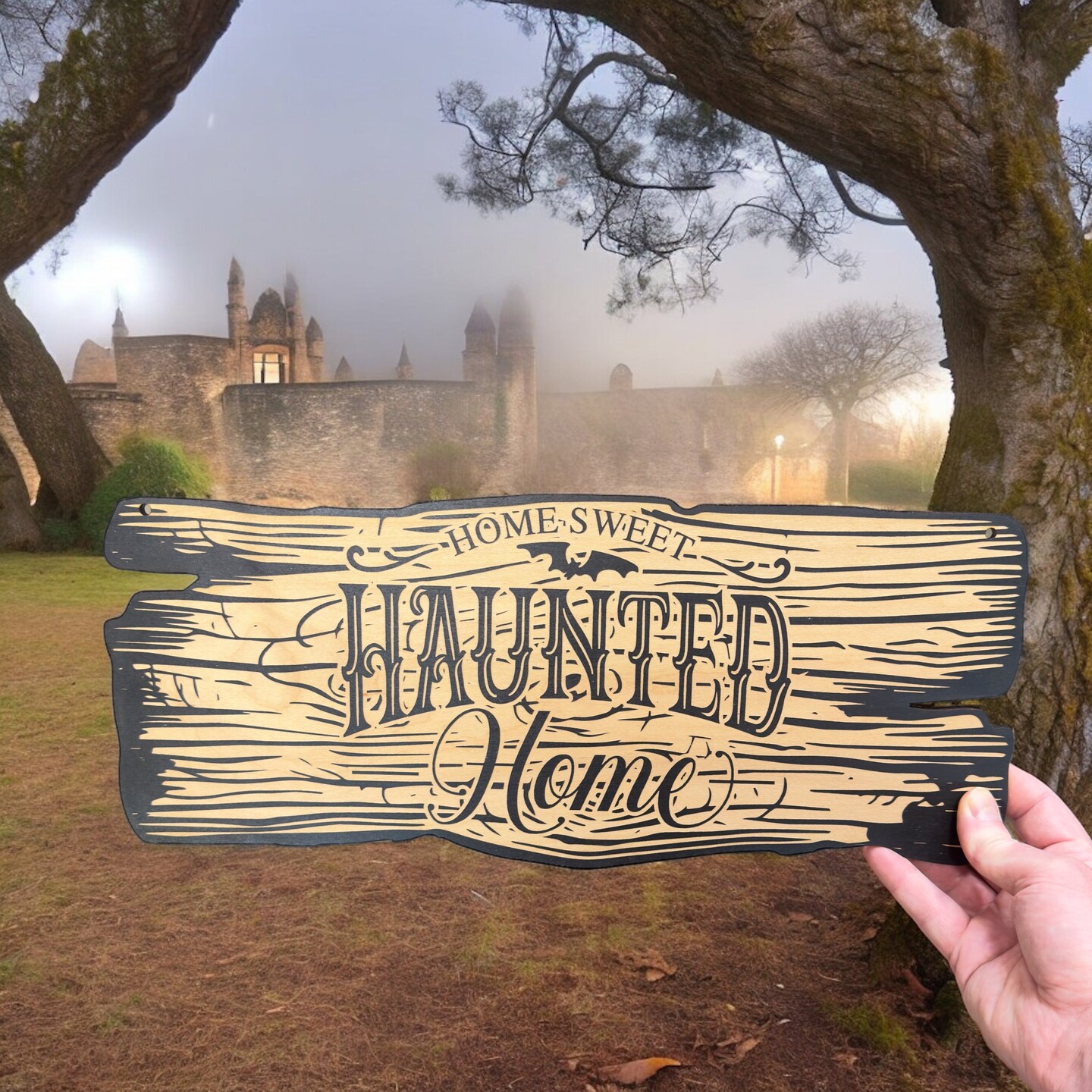 Sign - BLACK - CUSTOM Home Sweet Haunted Home - Sign