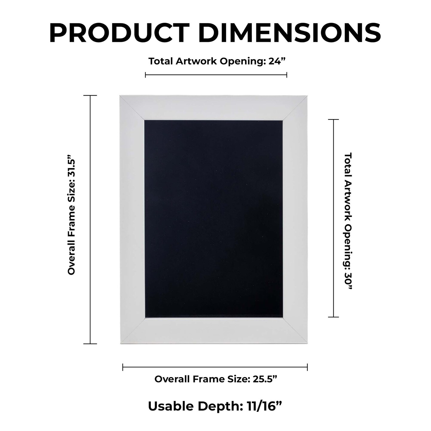 Classic White Wood Shadown Box Frame with Acrylic Front - Black Suede Backing, 30 Sizes