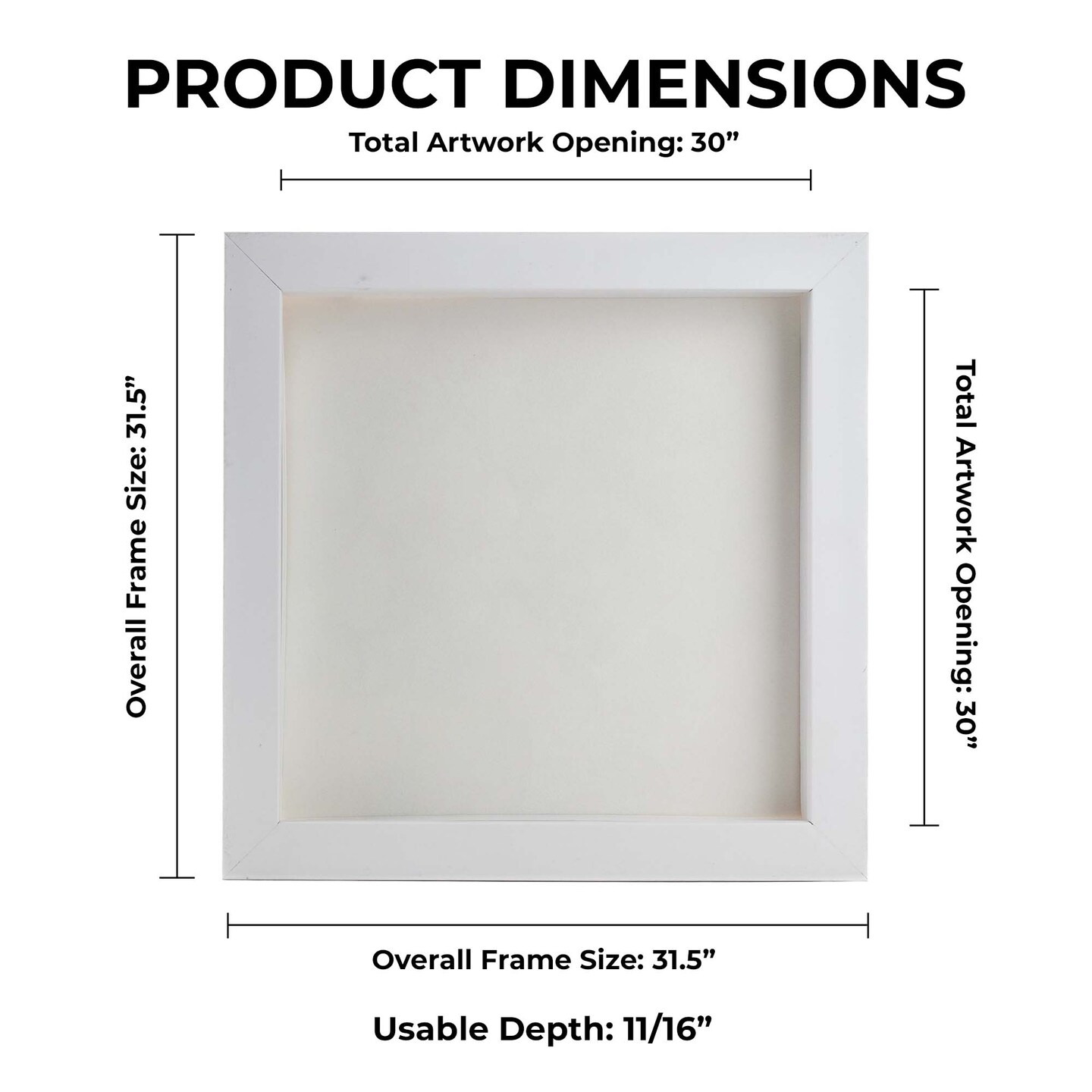 Classic White Wood Shadown Box Frame with Acrylic Front - White Suede Backing, 30 Sizes