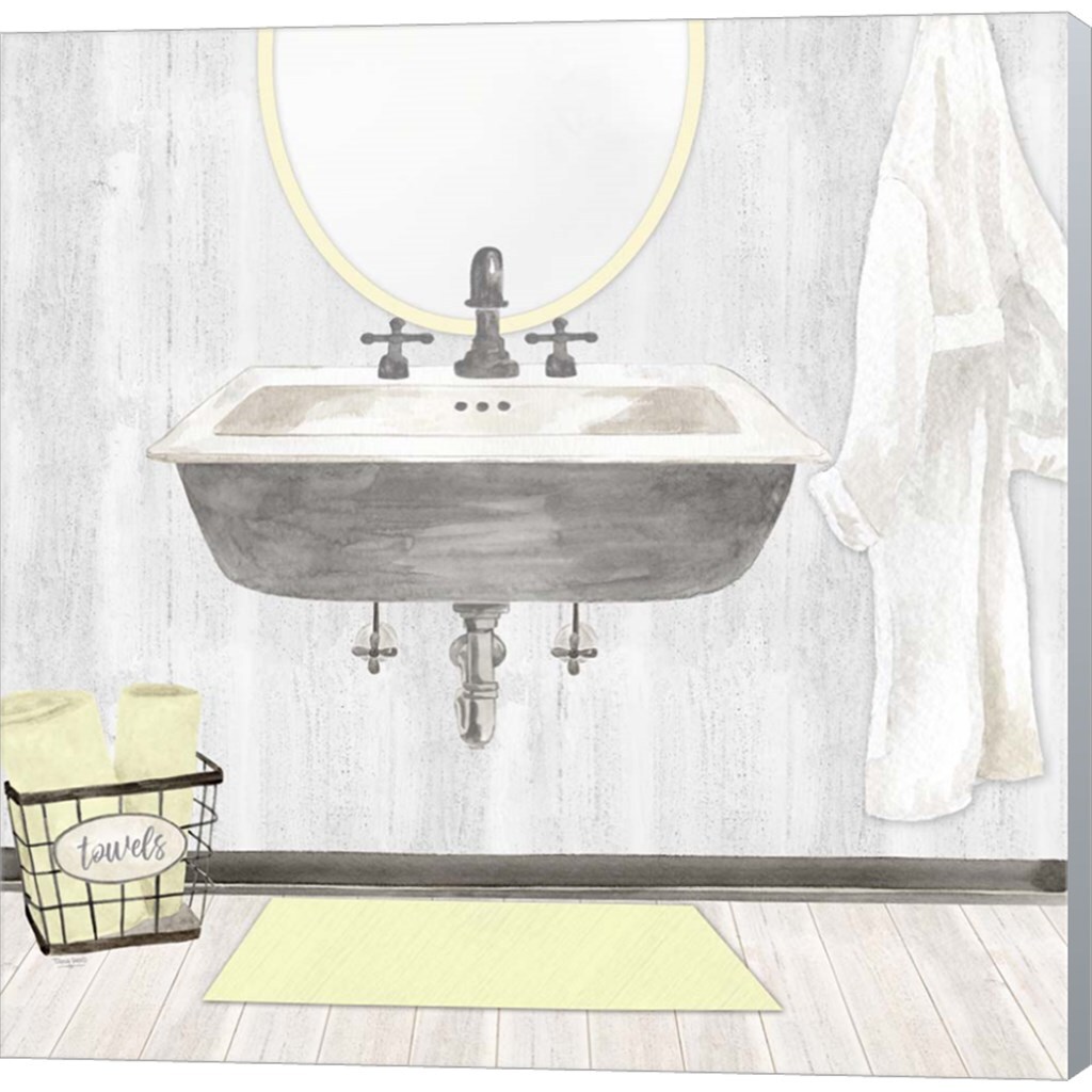 Farmhouse Bath II Gray & Yellow-Sink by Tara Reed 12" x 12" Canvas Wall Art