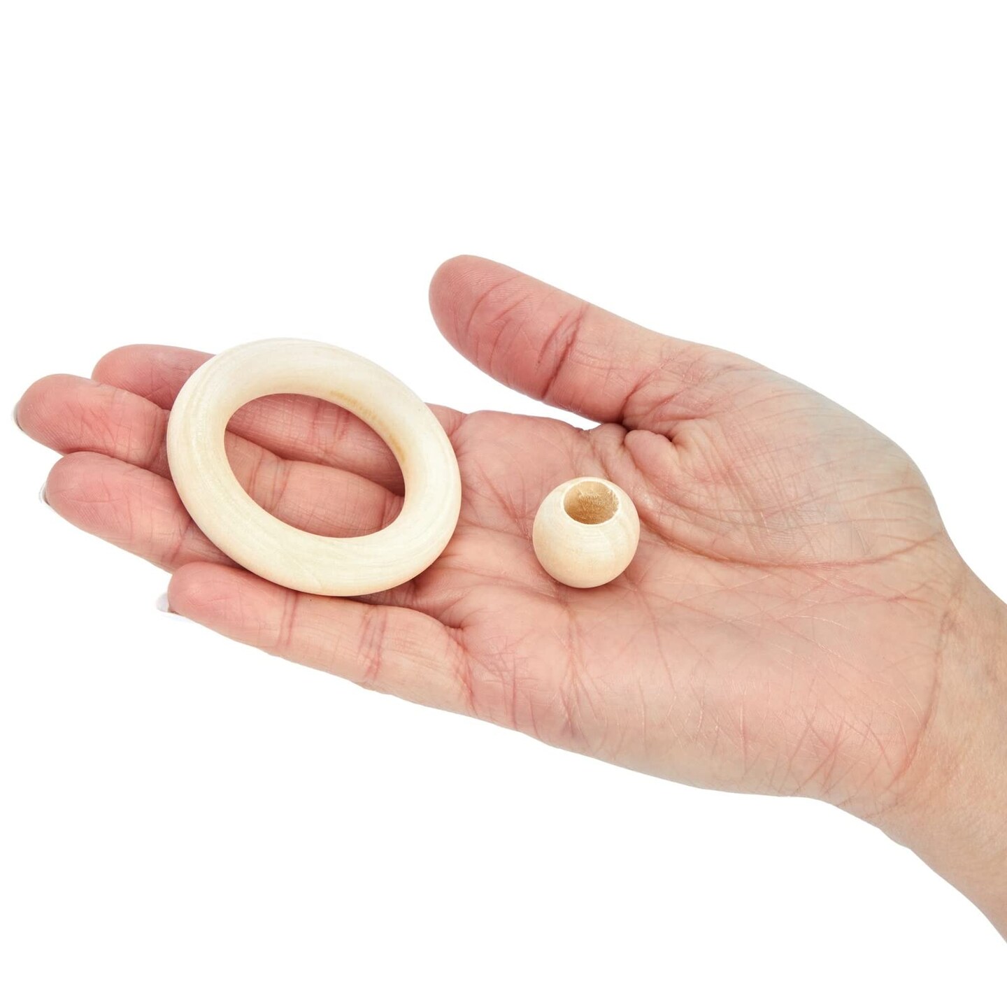 Bright Creations Set of 50 Wooden Beads and 30 Wood Rings for Macrame, DIY Pendant Connectors, Wall Hanging Craft (Rings 2.2 in/Beads 20mm)