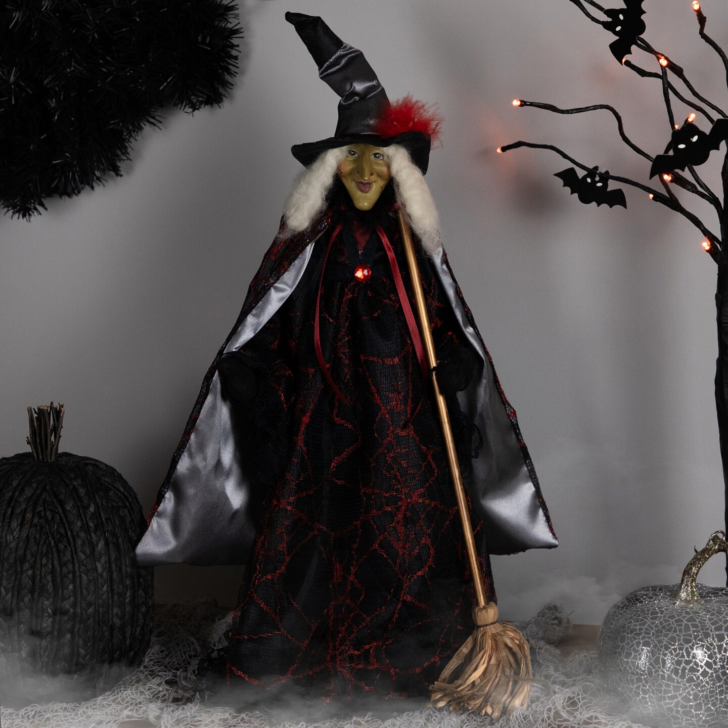 Northlight Victorian Style Witch with Broom Halloween Figure - 18&#x22;