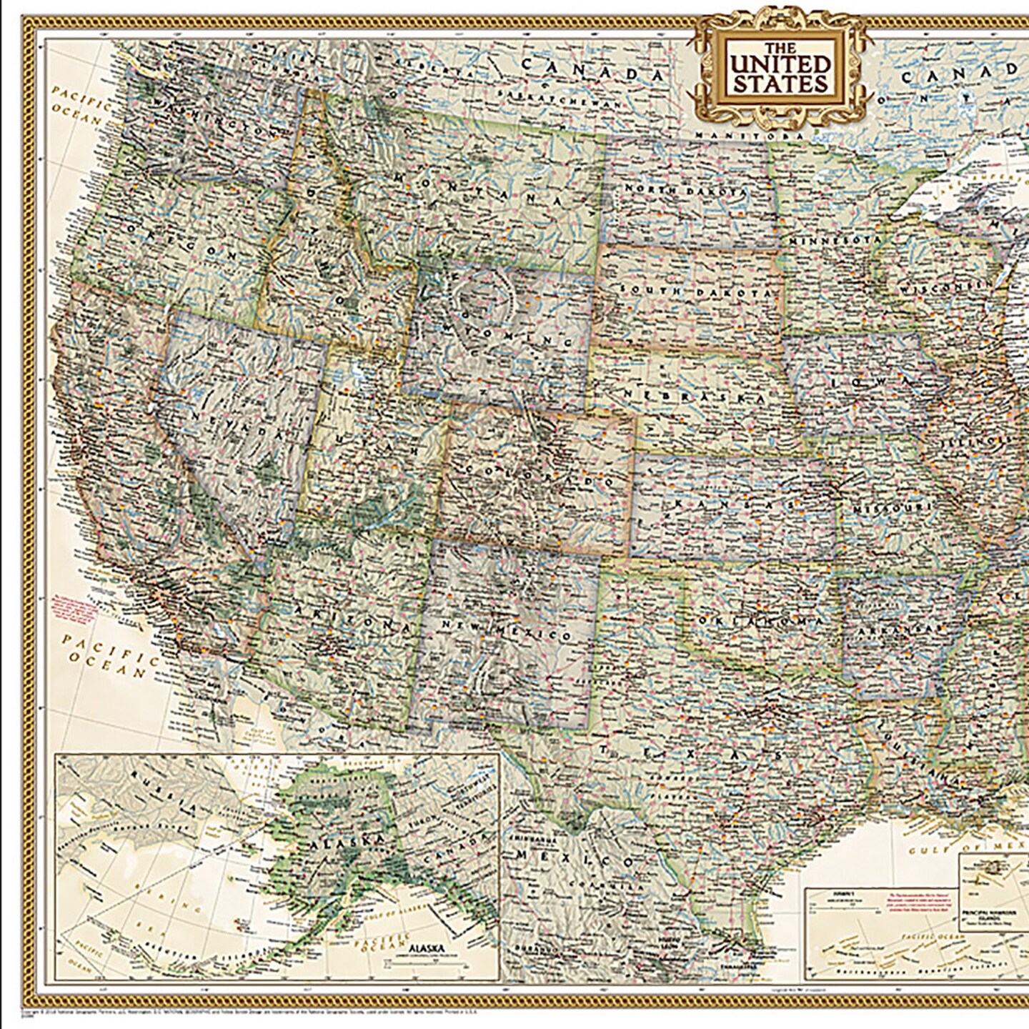 United States Executive Map, Poster Size and Laminated, 36&#x22; x 24&#x22;