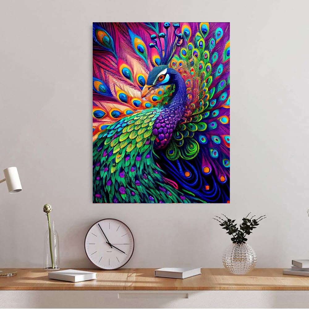 11.8x15.7inch 5D Diamond Painting Kits for Adults - Peacock Diamond Art Kits for Adults Kids Beginner,DIY Animals Round Full Drill Paintings with Diamonds Gem Art for Adults Home Wall Decor