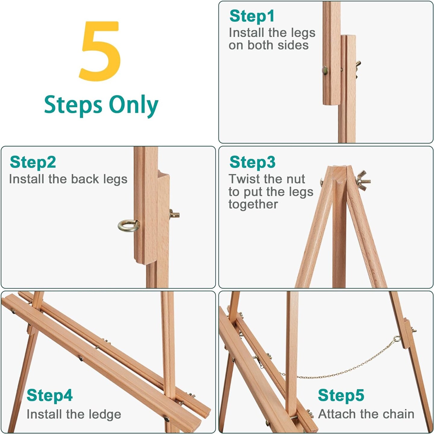 63&#x27;&#x27; Wooden Easel Stand for Wedding Sign, Picture, Painting Canvas Beech Wood Poster Stand for Display Adjustable Art Easel for the Floor