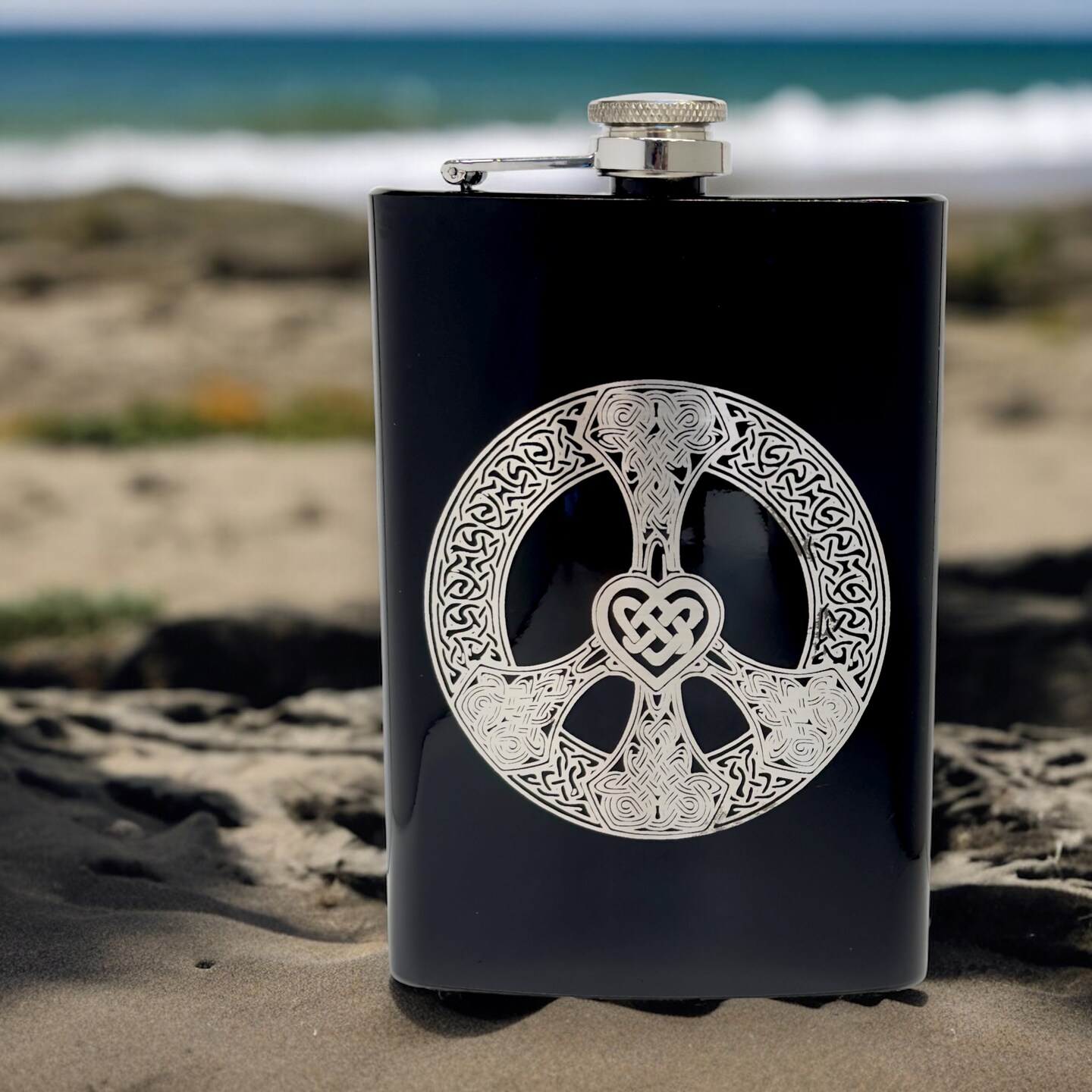 8oz BLACK Celtic Love and Peace Flask 8oz BLACK Celtic Love and Peace Flask