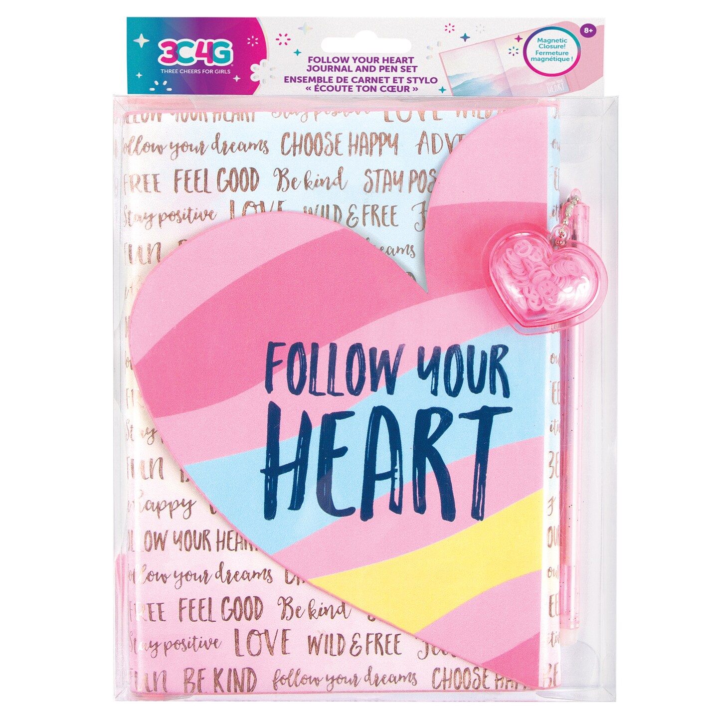 3C4G: Follow Your Heart Journal &#x26; Pen Set - Matching Heart Charm Pen, Simple For Kids To Always Have Inspiration On Hand, 192 Pages, Make It Real, Three Cheers For Girls, Diary For Tween &#x26; Girls, Kids Ages 8+
