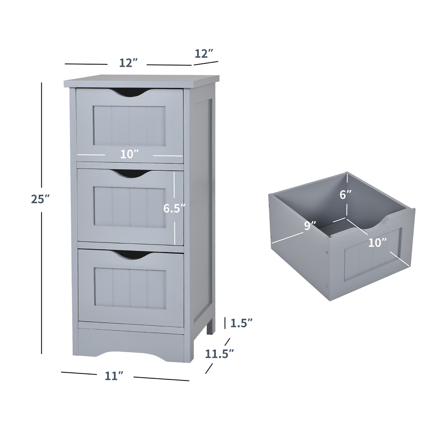 Costway Bathroom Floor Cabinet Freestanding Storage Organizer w/ 3 Drawers Grey