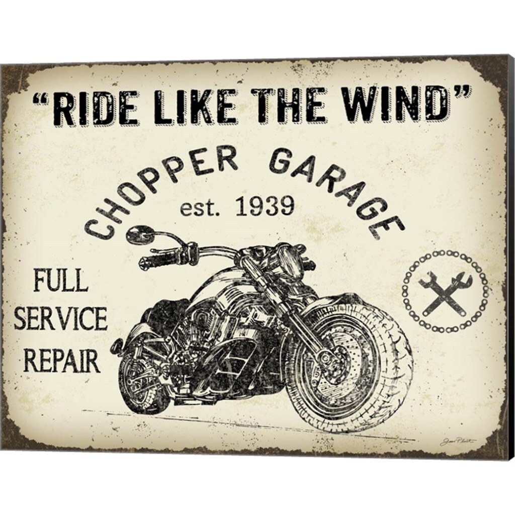 Vintage Motorcycle Mancave - D by Jean Plout 20&#x22; x 16&#x22; Canvas Wall Art