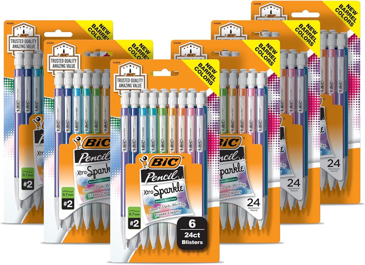 Xtra-Sparkle Number 2 Mechanical Pencils with Erasers (MPLP241-BLK), Medium Point (0.7Mm), 24-Count Pack, Cute Mechanical Pencils for Girls, Boys and Adults (Barrel Colors May Vary)