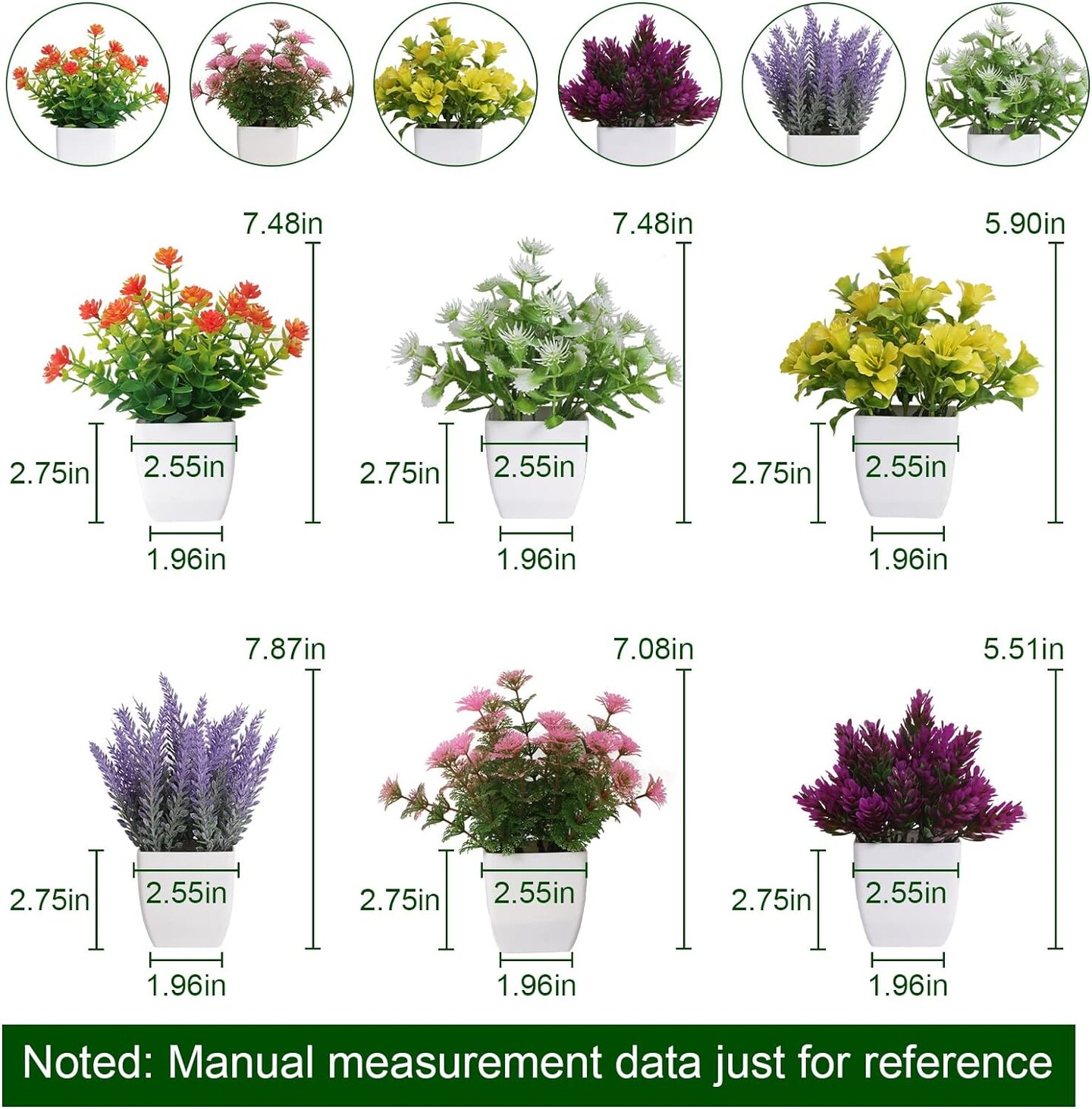 6-Pieces Small Artificial Potted Flowers, Mini Fake Plants for Home and Office Decor