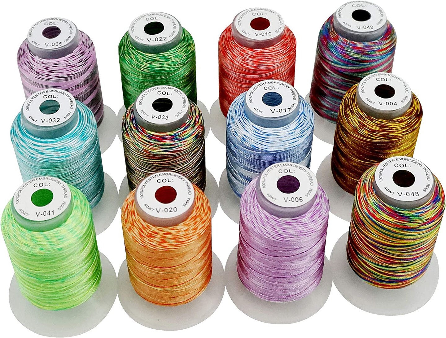 12 Colors Variegated Polyester Embroidery Machine Thread Kit 500M (550Y) Each Spool for Brother Janome Babylock Singer Pfaff Bernina Husqvaran Embroidery and Sewing Machines-Assortment1