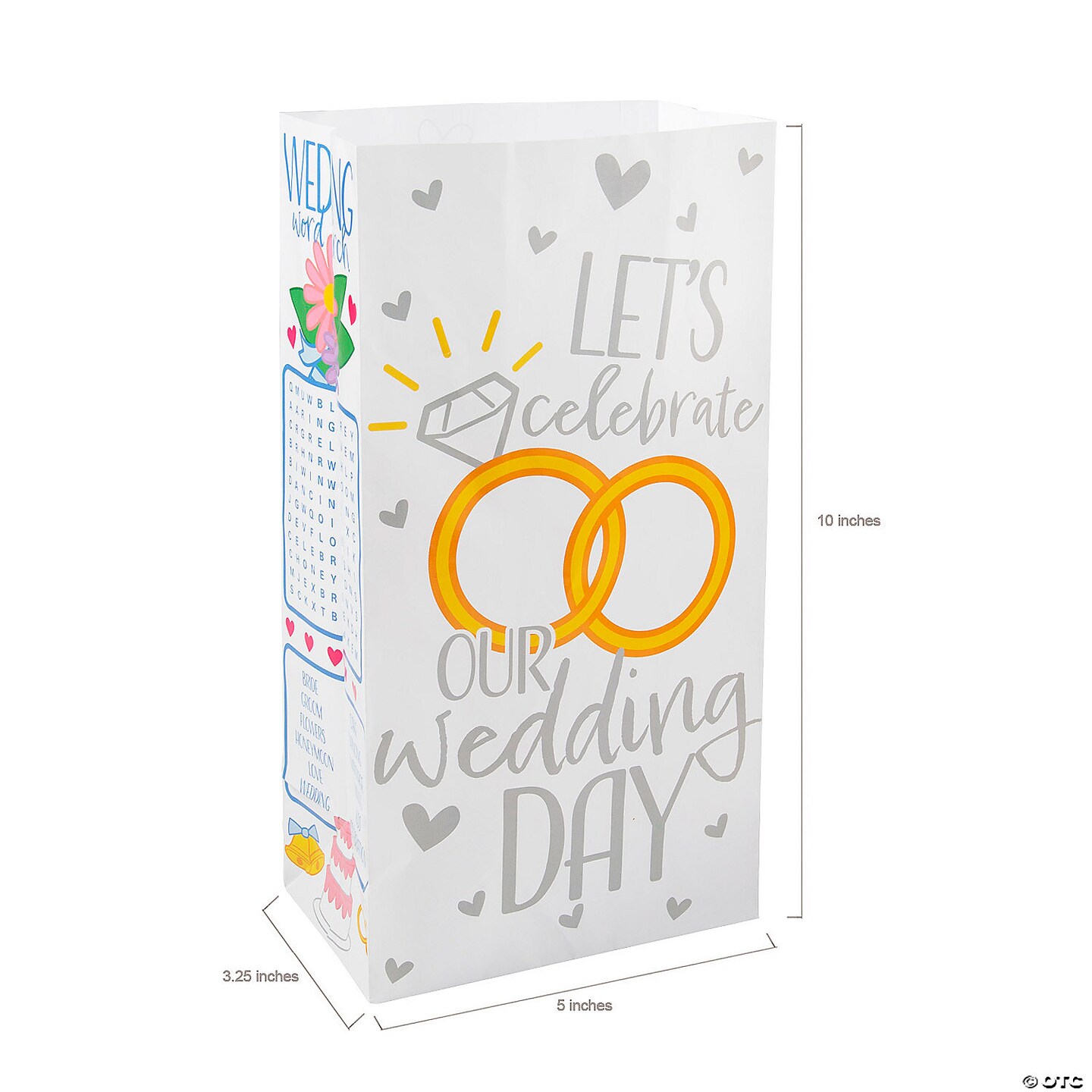 Medium Wedding Activity Paper Treat Bags 5" x 3 1/4" x 10" - 12 Pc.