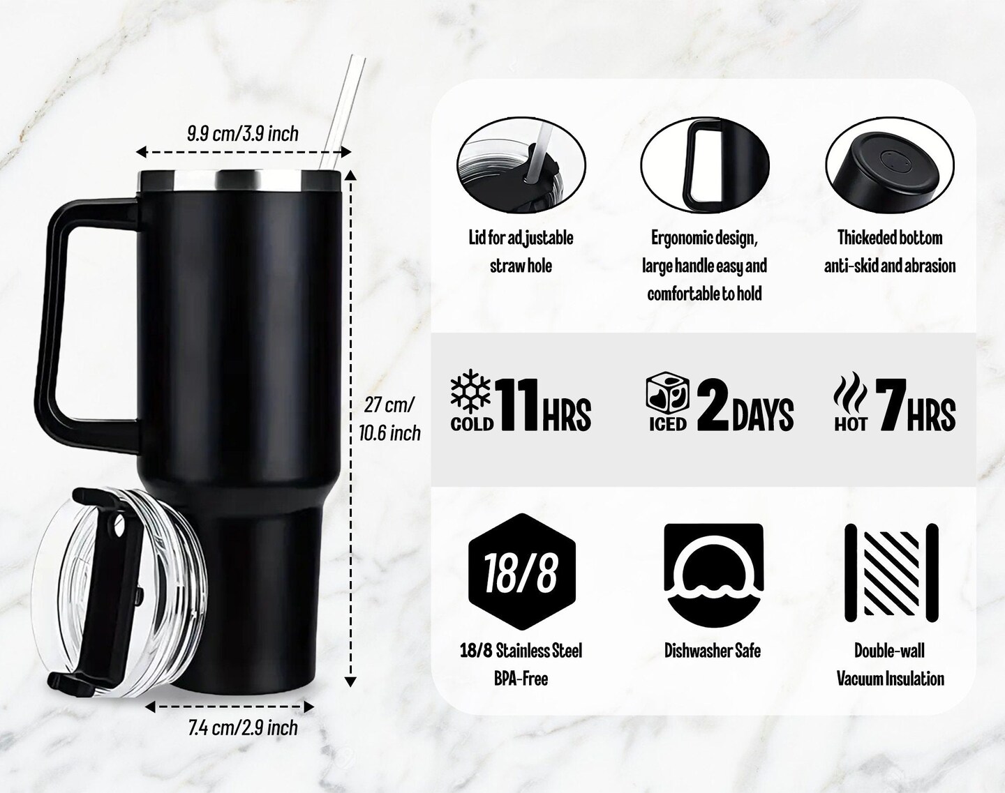 Personalized 40oz Stainless Steel Tumbler With White Handle And Straw In US - Maison Shatoma