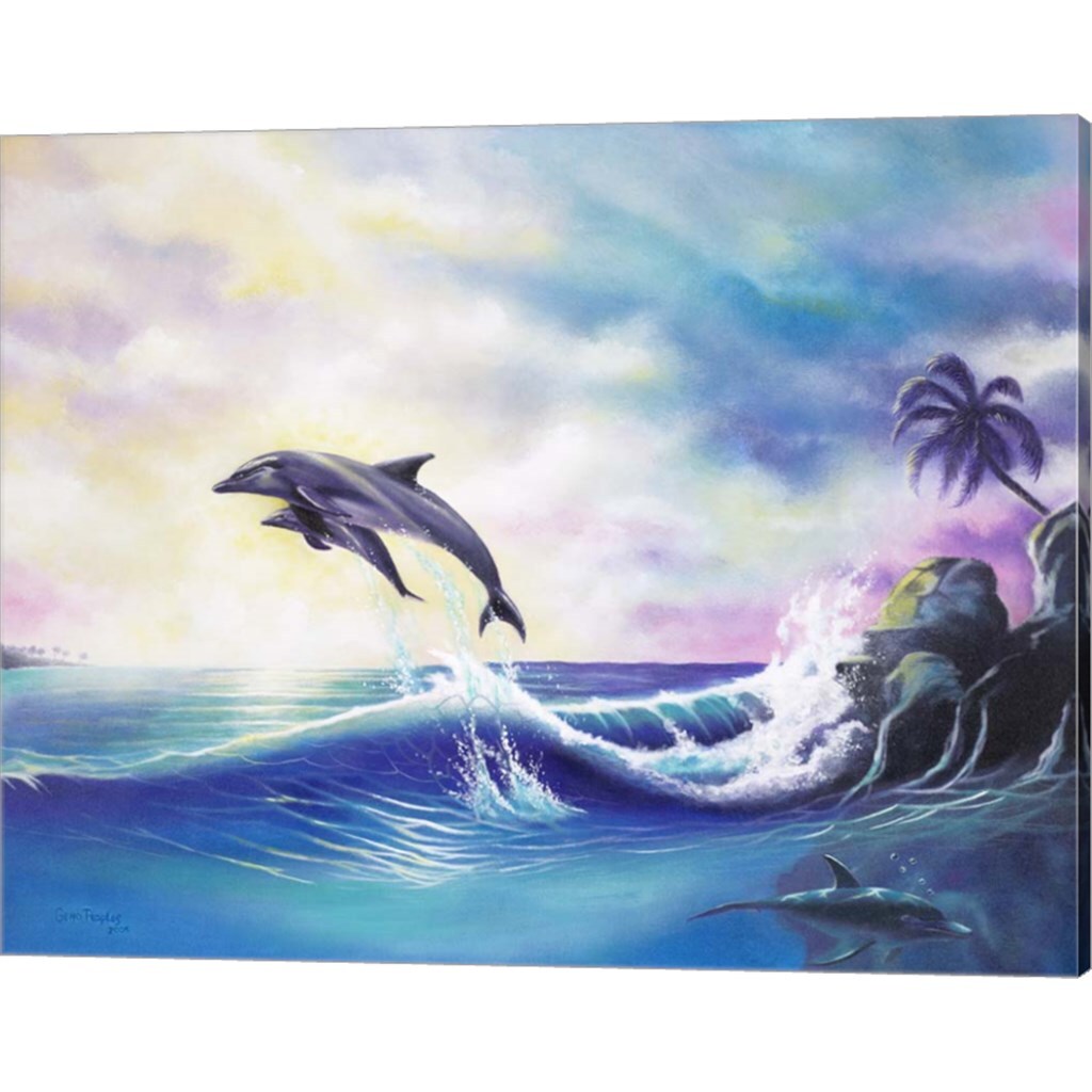Dolphins by Geno Peoples 20&#x22; x 16&#x22; Canvas Wall Art
