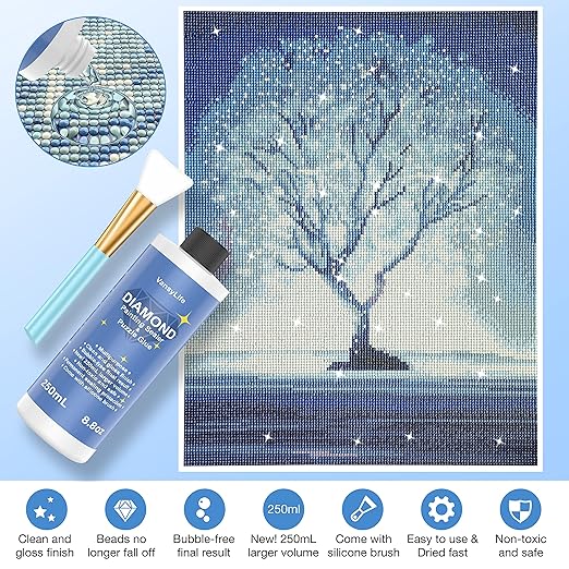 Updated Diamond Painting Sealer (2 Pack 500ML) with Silicone Brush and 5D Diamond Painting Glue Accessories Permanent Hold and Shine Effect for Diamond Painting and Jigsaw Puzzles (17.6 oz)