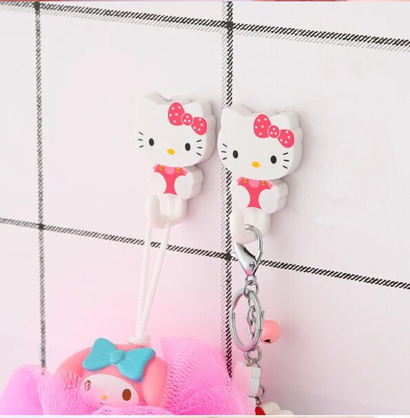 2Pcs Set Hk kitty Strong Self Adhesive Hooks Key Storage Hanger for Kitchen Bathroom Door Wall Multi-Function