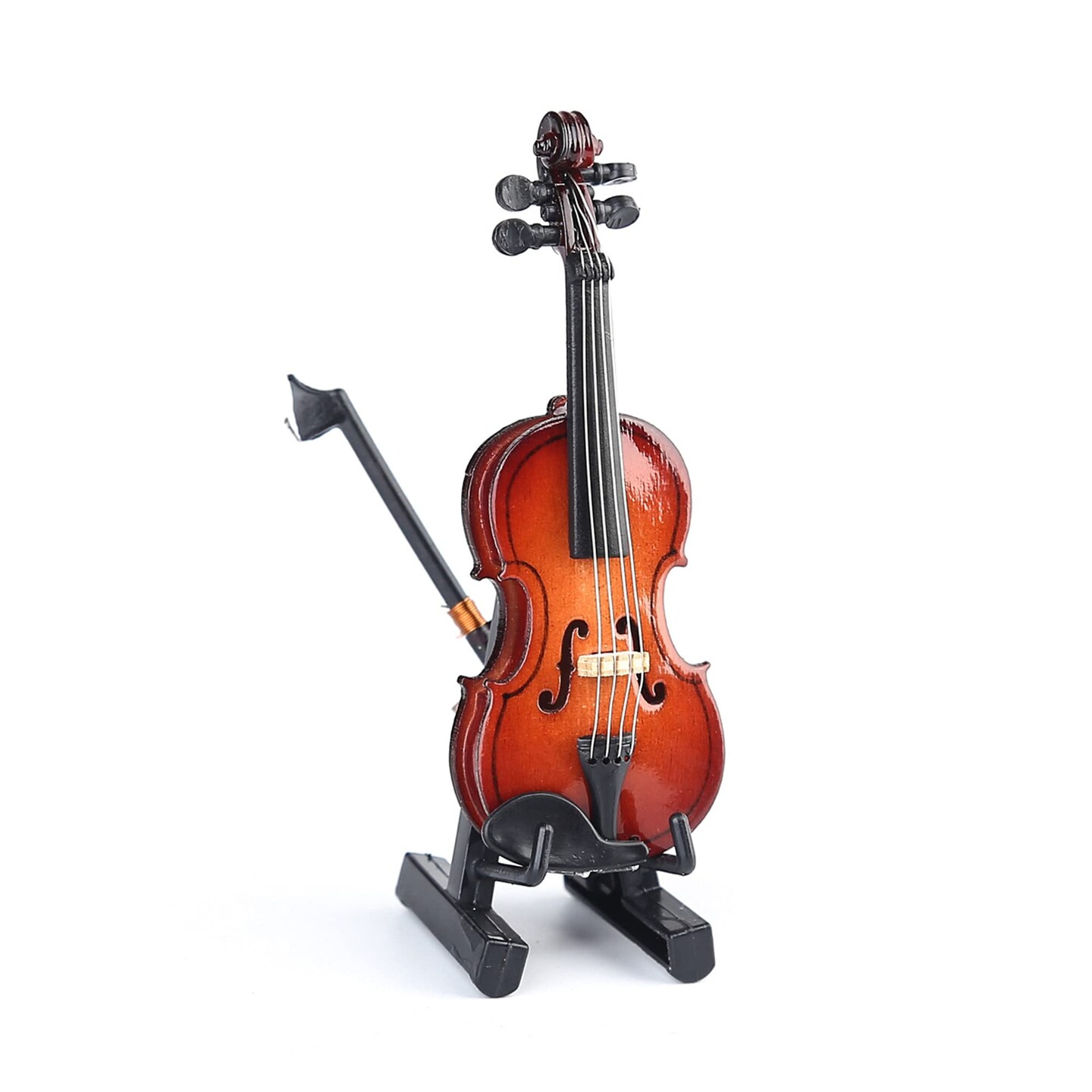 Wooden Miniature Violin with Stand,Bow and Case Mini Musical Instrument Miniature Dollhouse Model Home Decoration (3.15&#x22;x1.18&#x22;x0.59&#x22;)