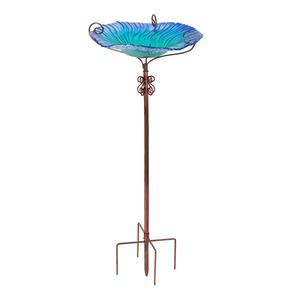 Bird Bath Outdoor Garden Glass Birdbath Fountain Freestanding Bowl Birdfeeder