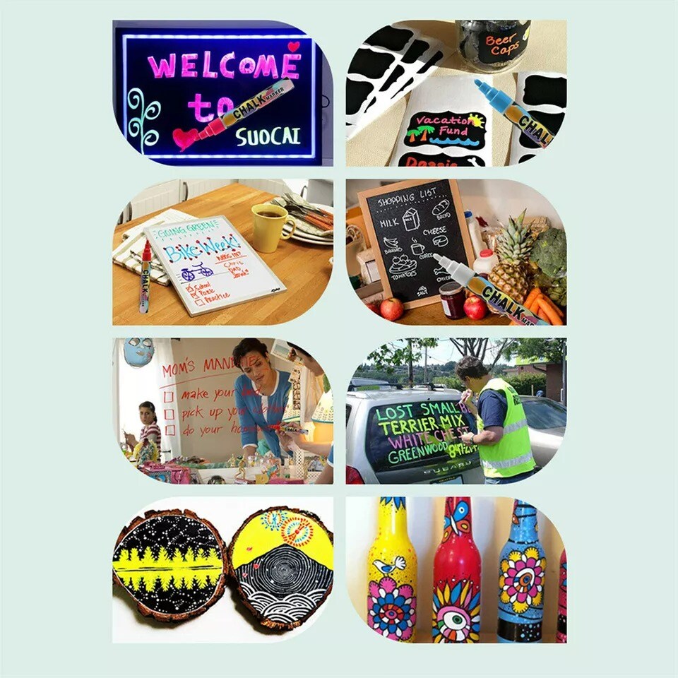 8Pack Liquid Chalk Markers Erasable Chalkboard Neon Pens for Signs Painting Card