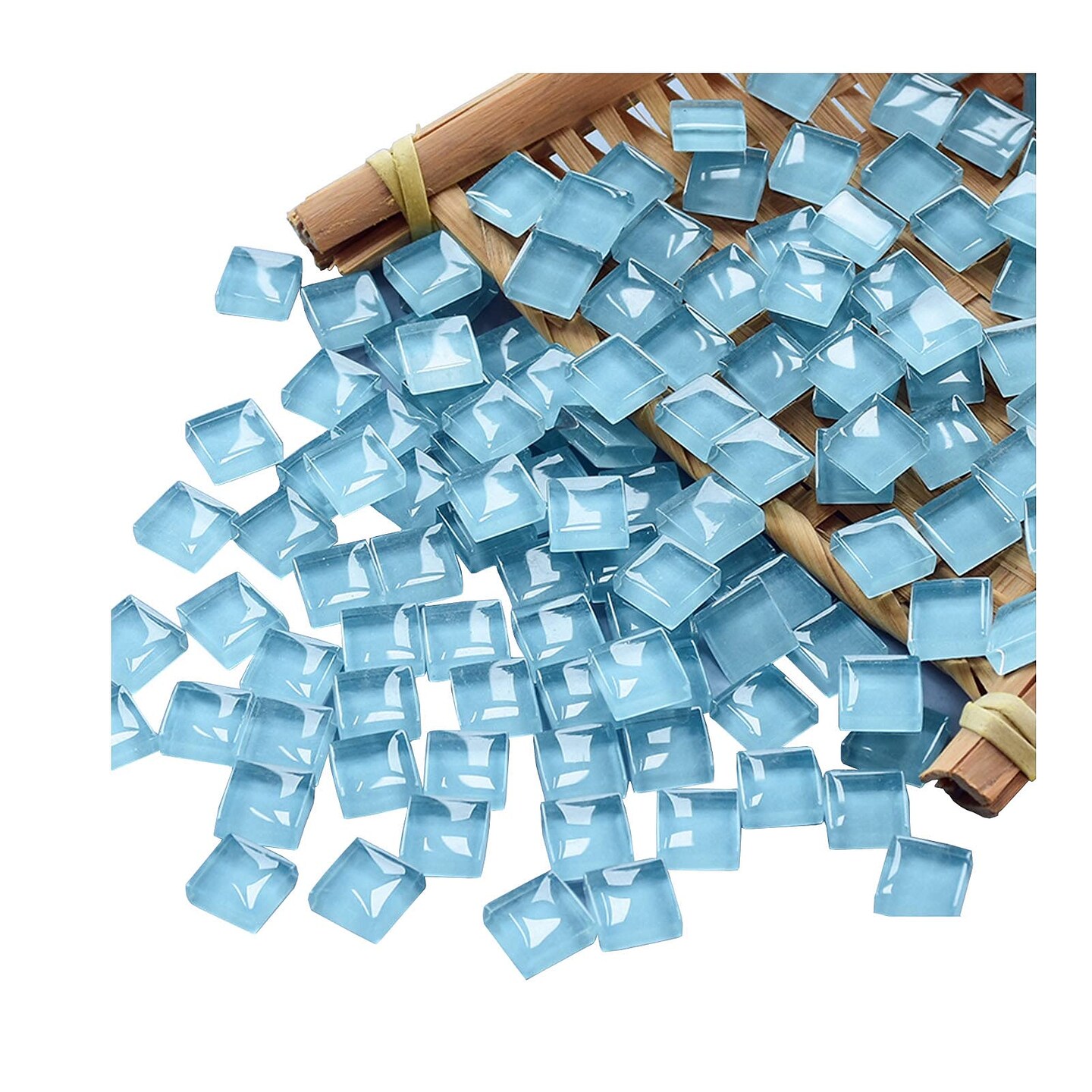 100 Pieces Mosaic Tiles Squares Light Blue Crystal Mosaic Stained Glass Kits for Adults Crafts Supplies DIY Picture Frames Handmade Jewelry Coasters Art Material Decoration,1x1cm