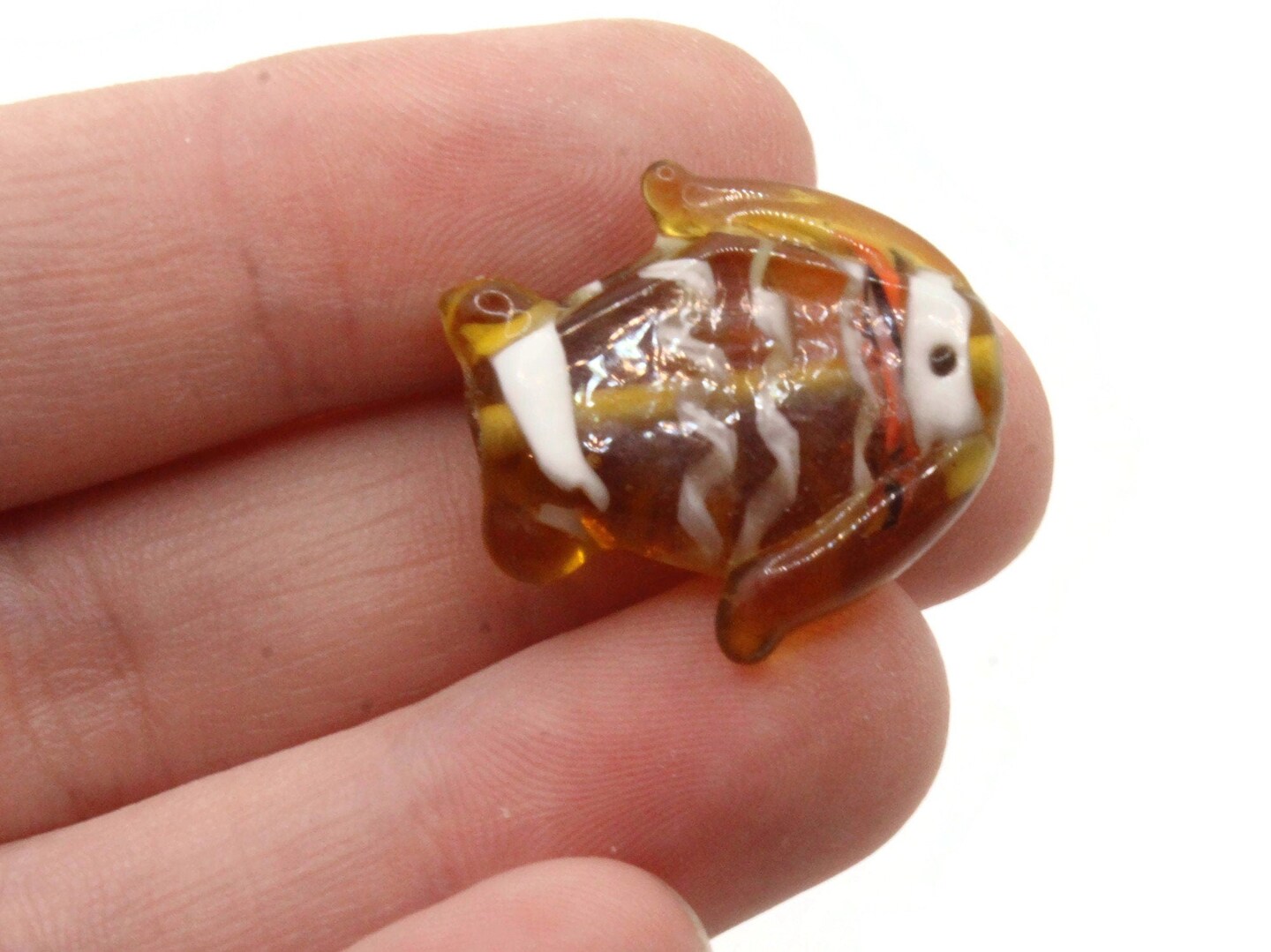 4 Brown Striped Lampwork Glass Fish Beads