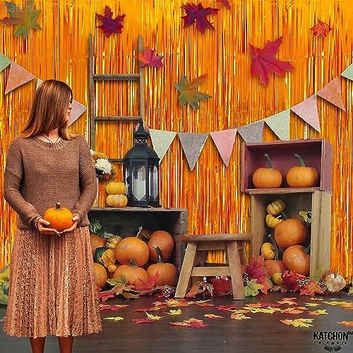 2 Pieces XtraLarge Orange Fringe Backdrop Curtain - 3.2x8 Feet, Orange Backdrop | Orange Streamers for Basketball Party Decorations | Orange Party Decorations, Orange Birthday Decorations