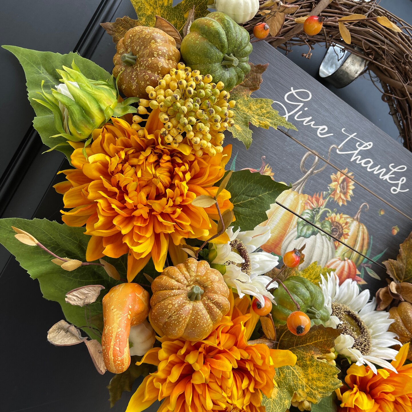 Thankful Fall Grapevine Wreath, Autumn cheapest Floral Wreath, Flower Wreath