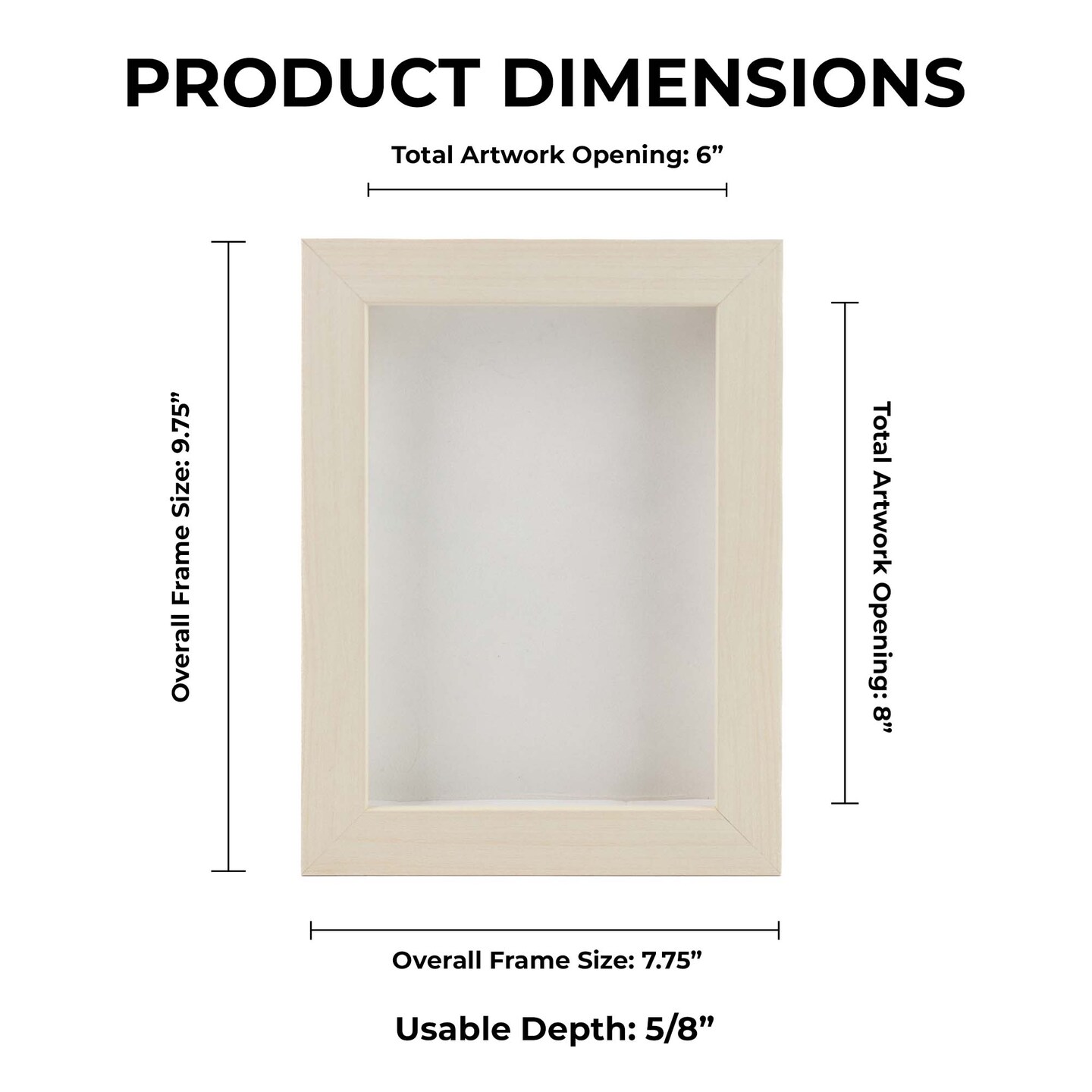 Natural Whitewash Wood Shadow Box Frame with Acrylic Front - White Suede Backing, 30 Sizes