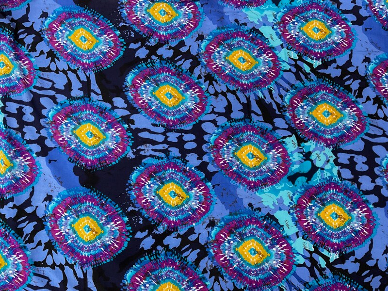 Blue-Purple-Multi Rayon Abstract Tie Dye Printed Challis Woven Fabric By the Yard
