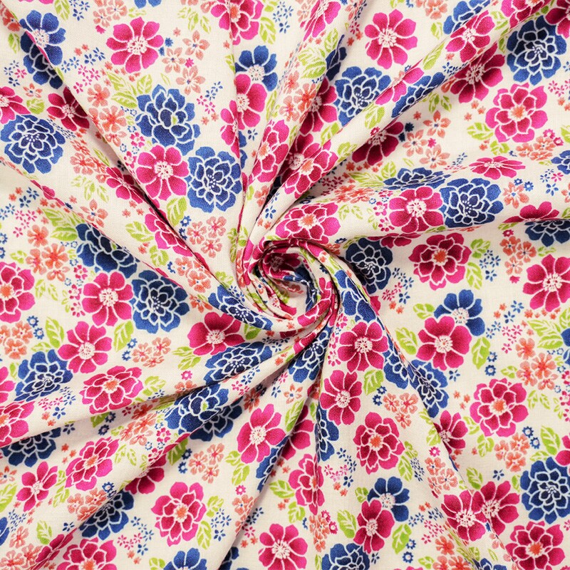 Pink-Blue-Multi Rayon Floral Printed Voile Woven Fabric By the Yard