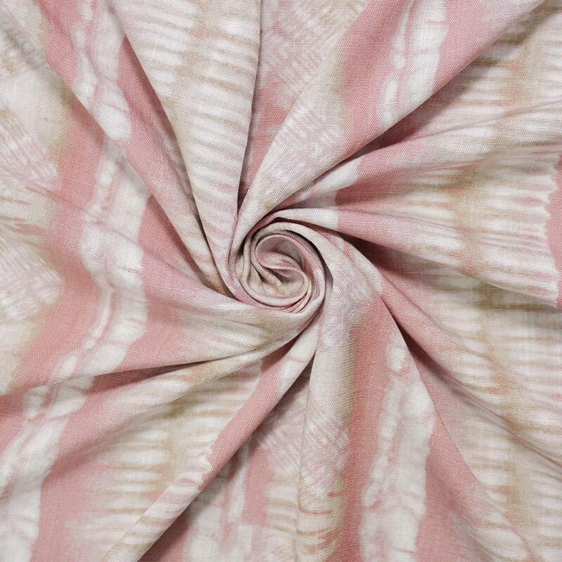 Pink-Multi Rayon Tie Dye Printed Cross Hatch Challis Woven Fabric By the Yard