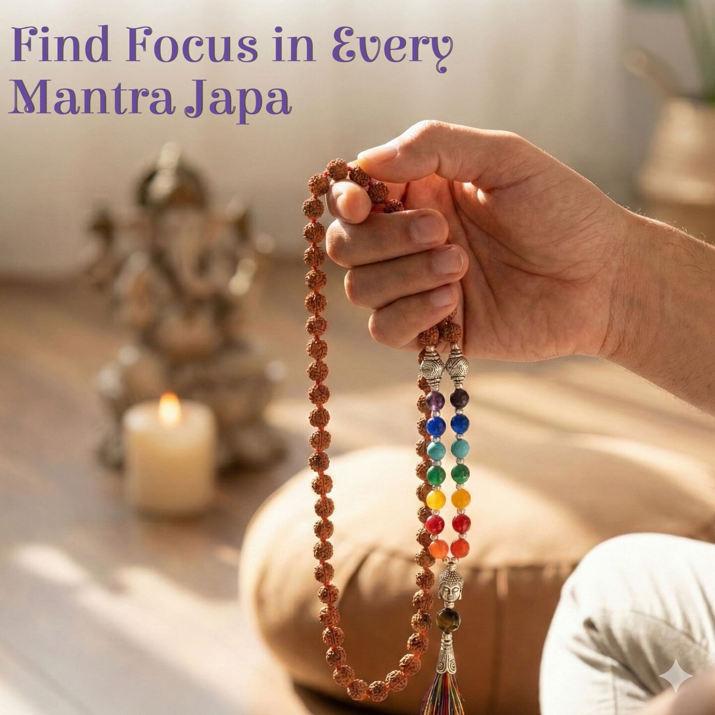 LOVENSPIRE 108 Mala Beads 7 Chakra Rudraksha Buddhist Prayer Beaded Japa Mala Buddha Charm Natural Healing Crystal Gemstones Yoga Meditation Necklace Tassel Tibetan Hand Knotted Men Women Jewelry