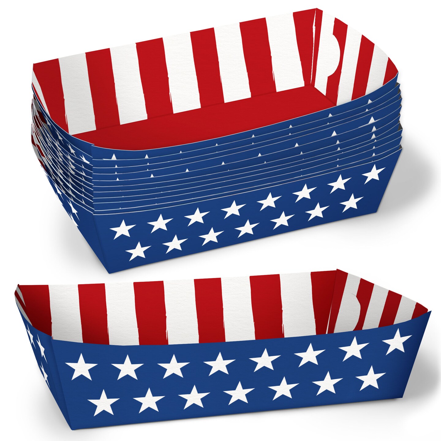 Big Dot of Happiness Stars & Stripes Food Trays, Disposable Food Boats for Memorial Day, 4th of July, Veterans Day Double-Sided Paper Holders - 12 Ct