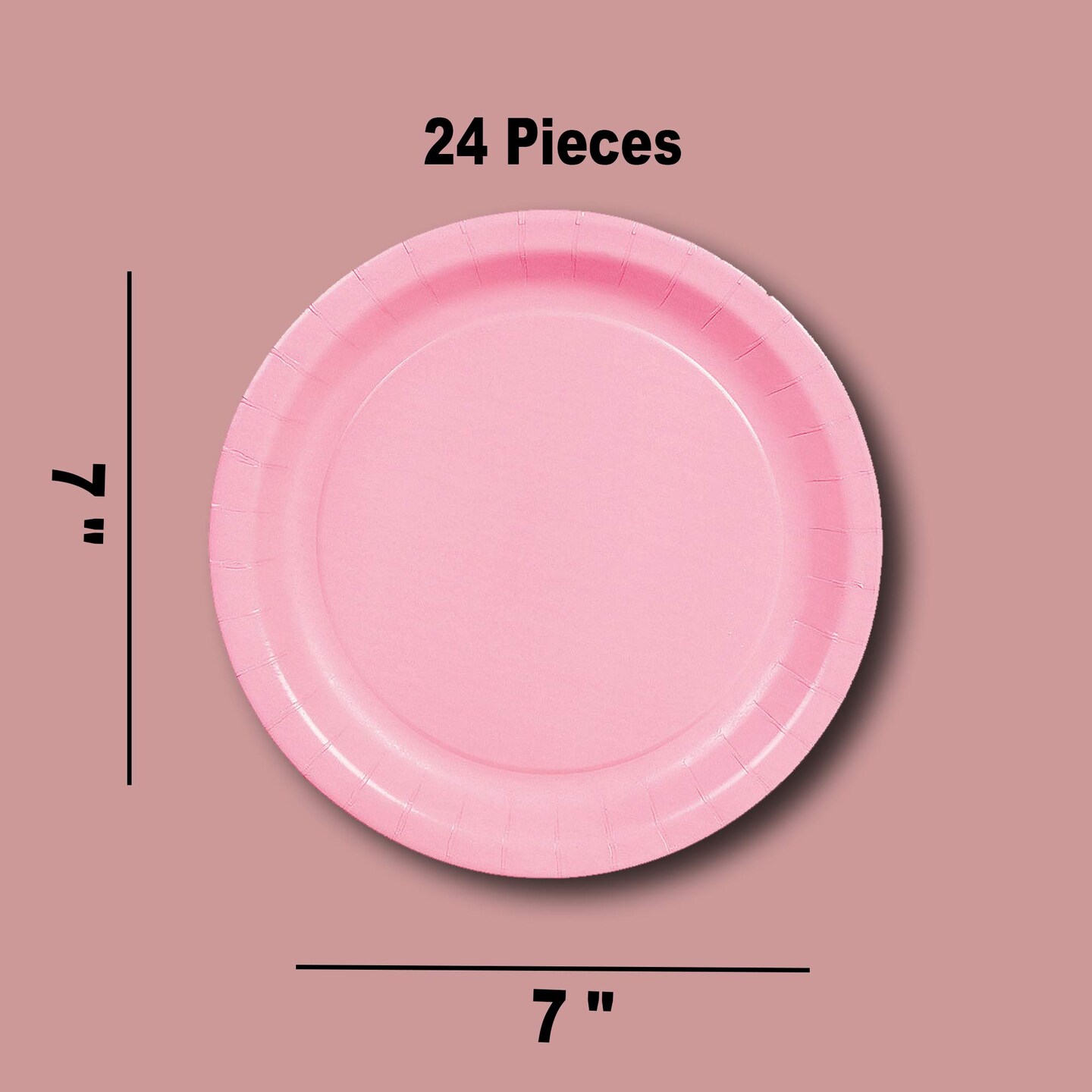 7 Inch Bright Pink Color Round Paper Plates 24 Count for Desserts and Snacks