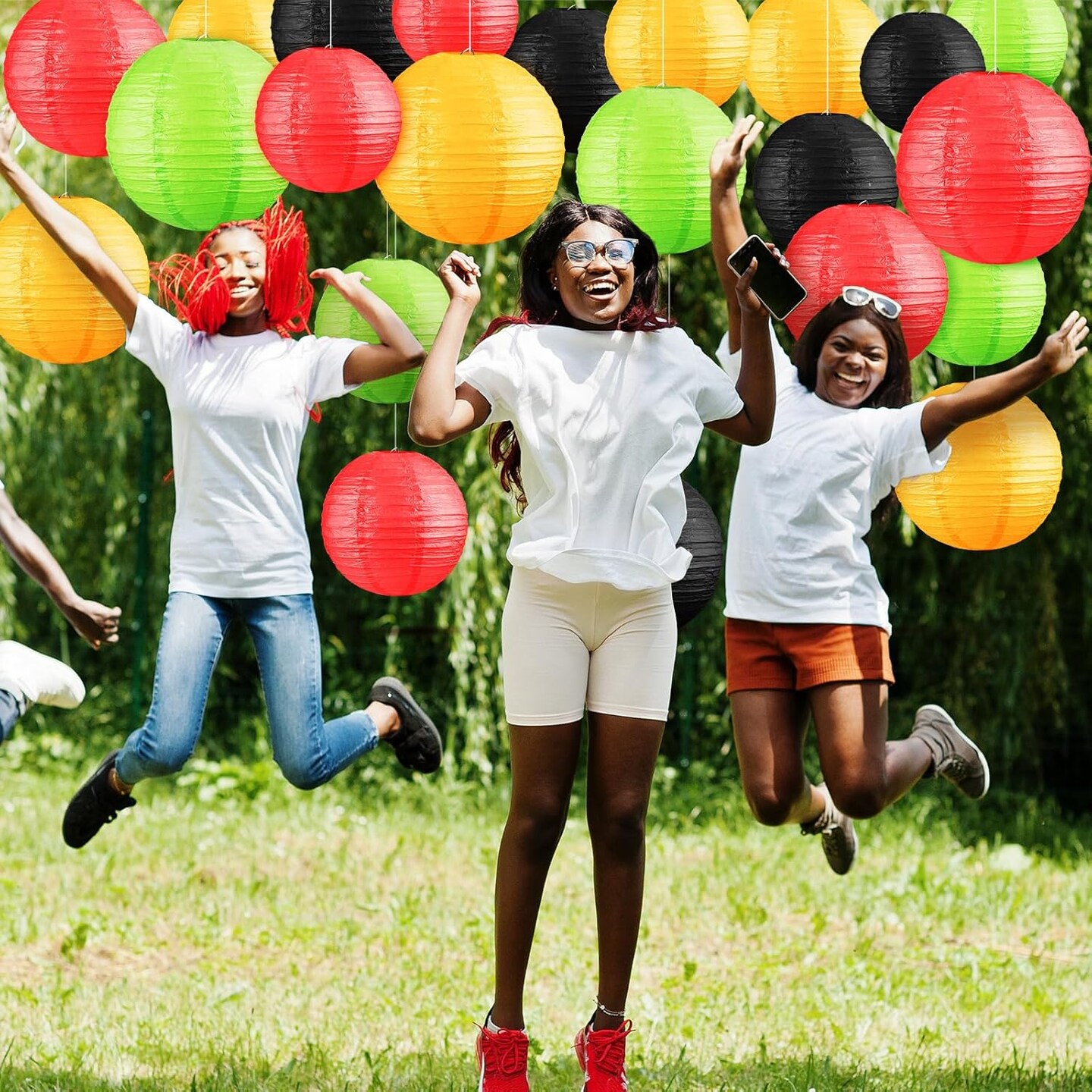 24 Pcs Juneteenth Decorations Juneteenth Paper Lantern Decor Black Red Green Yellow Assorted Round Hanging Lanterns