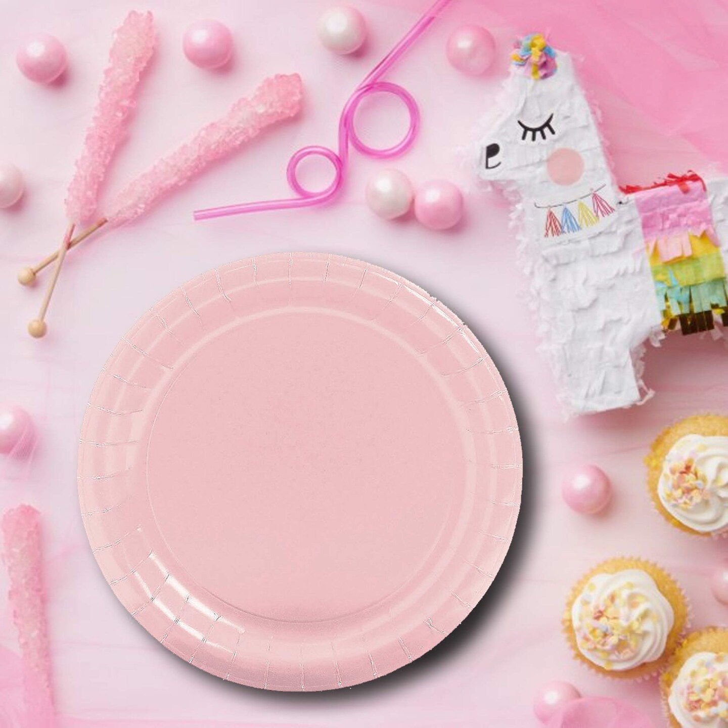 24 Count Light Pink Color Round Paper Plates for Birthday Parties 7&#x22;