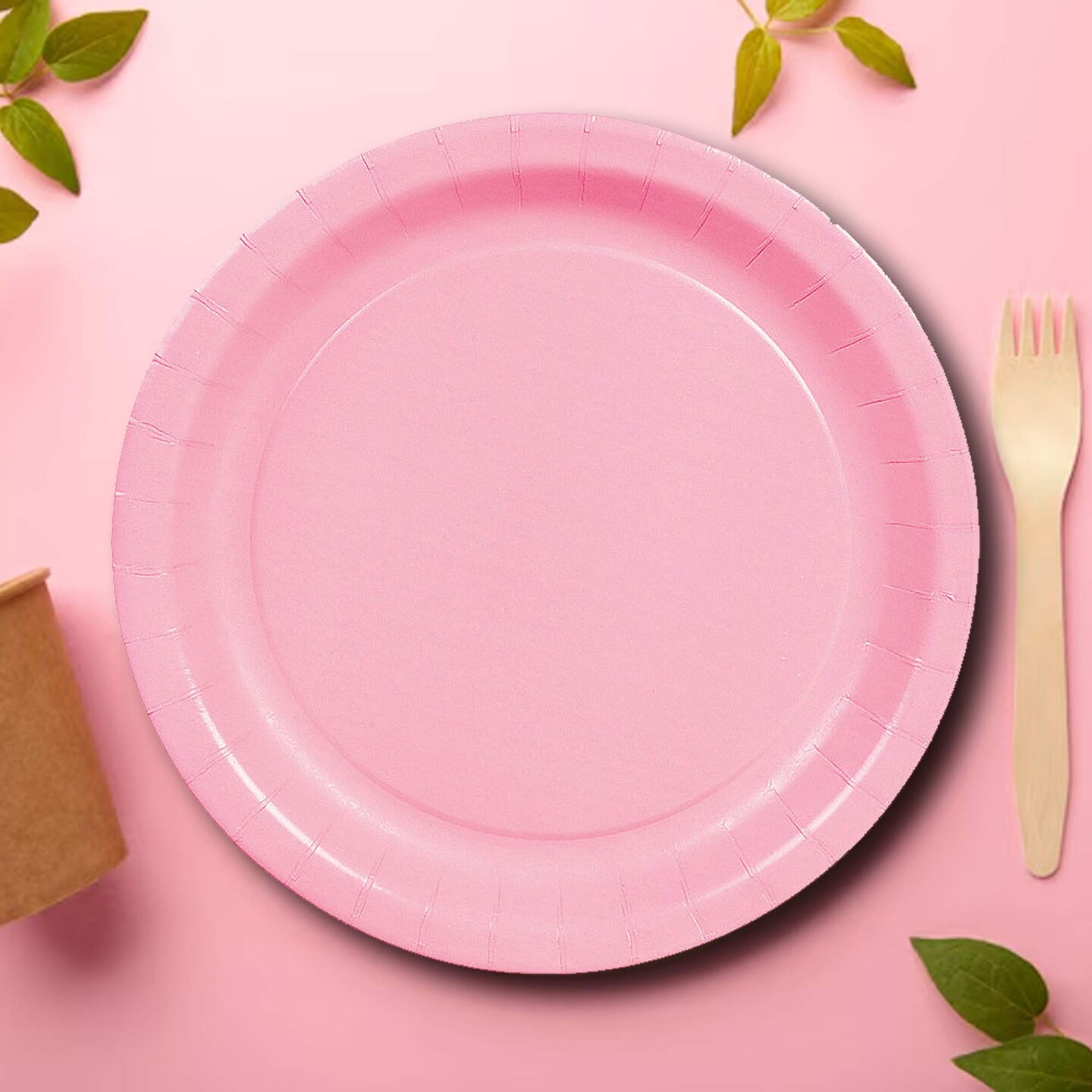 7 Inch Bright Pink Color Round Paper Plates 24 Count for Desserts and Snacks