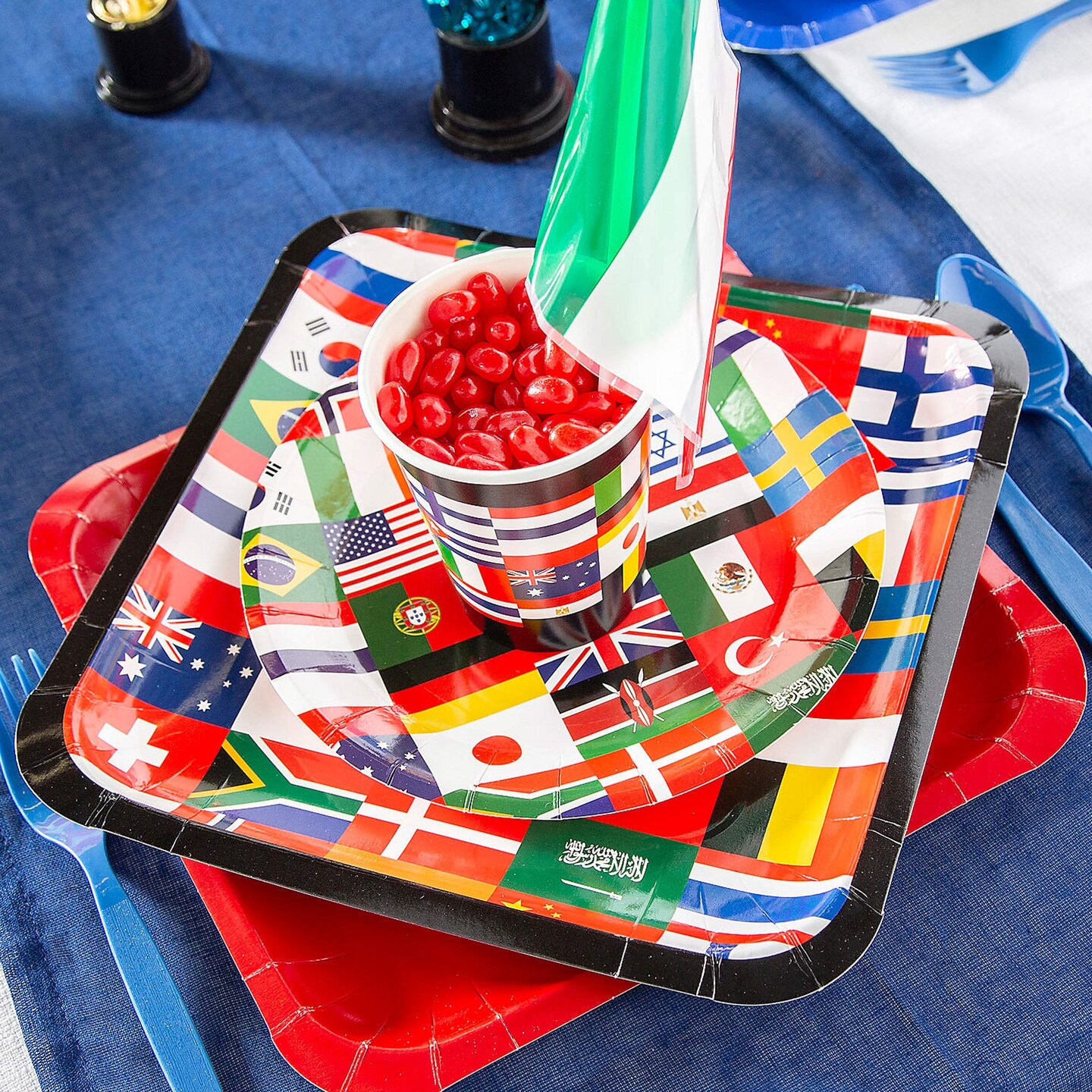 8 Ct. Flags of All Nations International Party Square Paper Dinner Plates 9" Multinational Flag Design