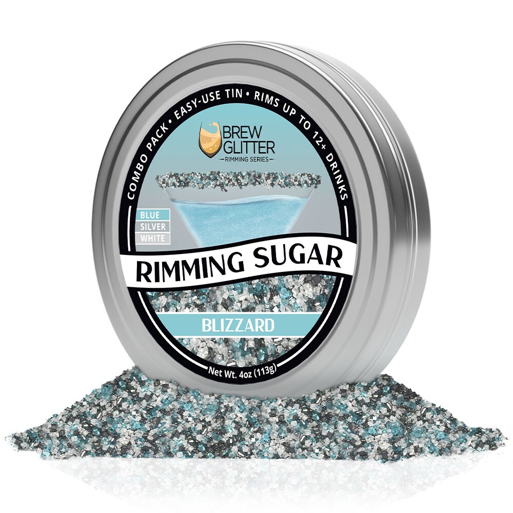 Brew Glitter - Blizzard Rimming Sugar (4oz, 1x Bar Tin) Cocktail Garnish for Mixed Drinks &#x26; Refreshments