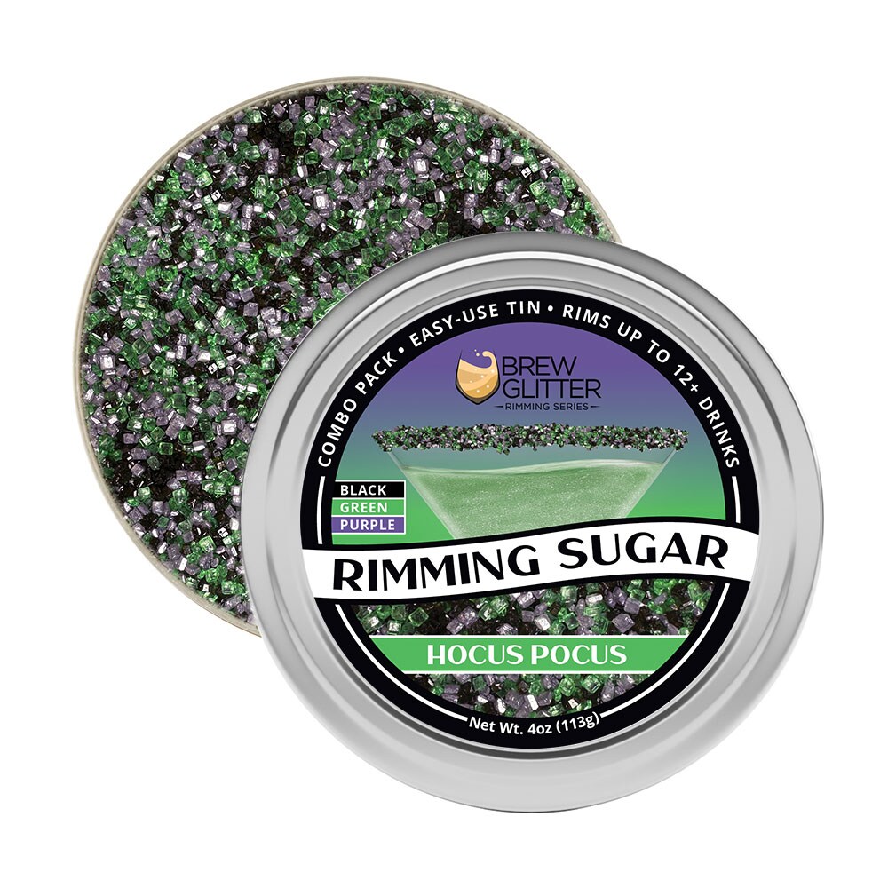 Brew Glitter - Hocus Pocus Rimming Sugar (4oz, 1x Bar Tin) Cocktail Garnish for Mixed Drinks &#x26; Refreshments